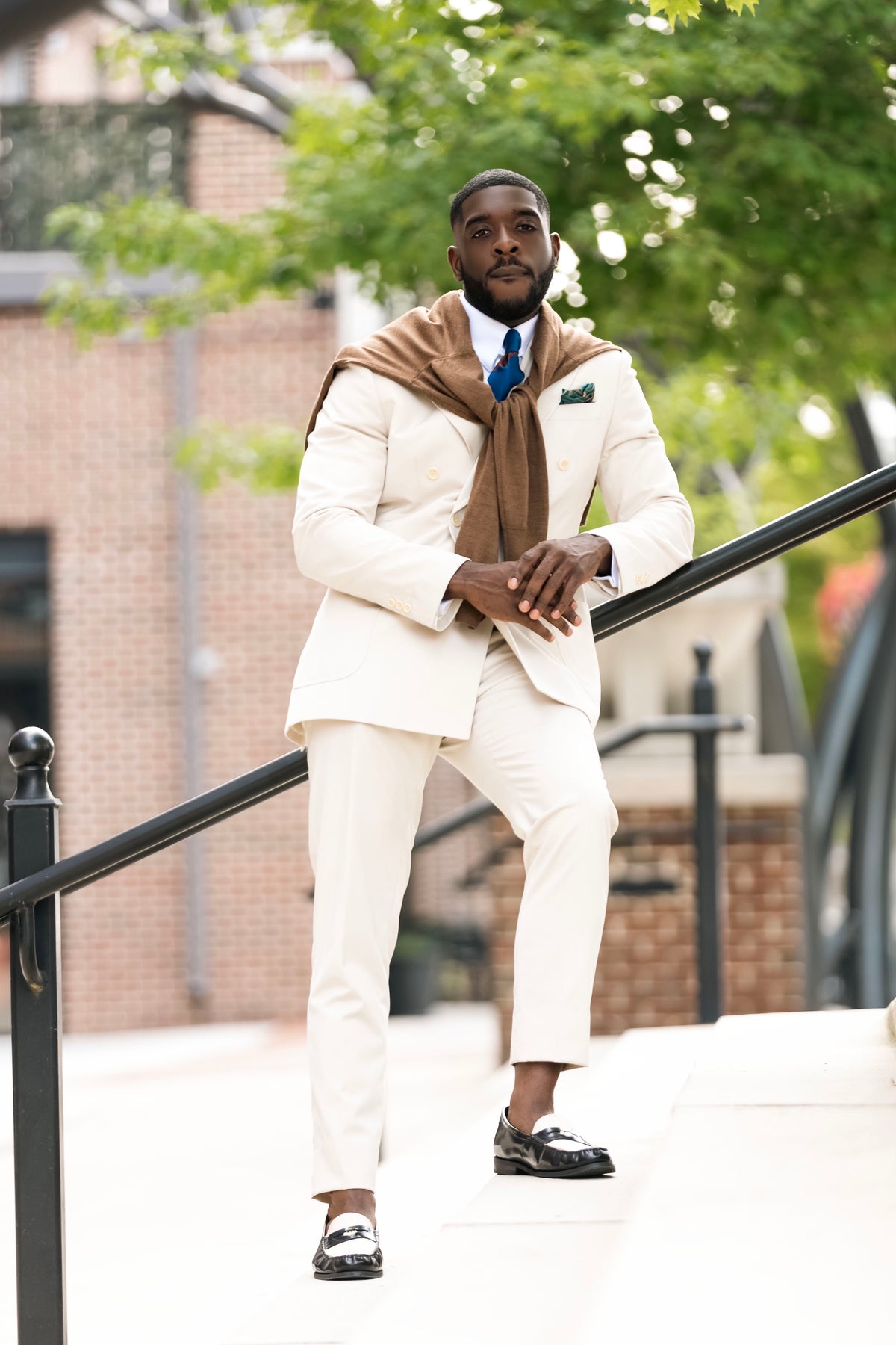 Cream Peak Lapel Double Breasted Suit