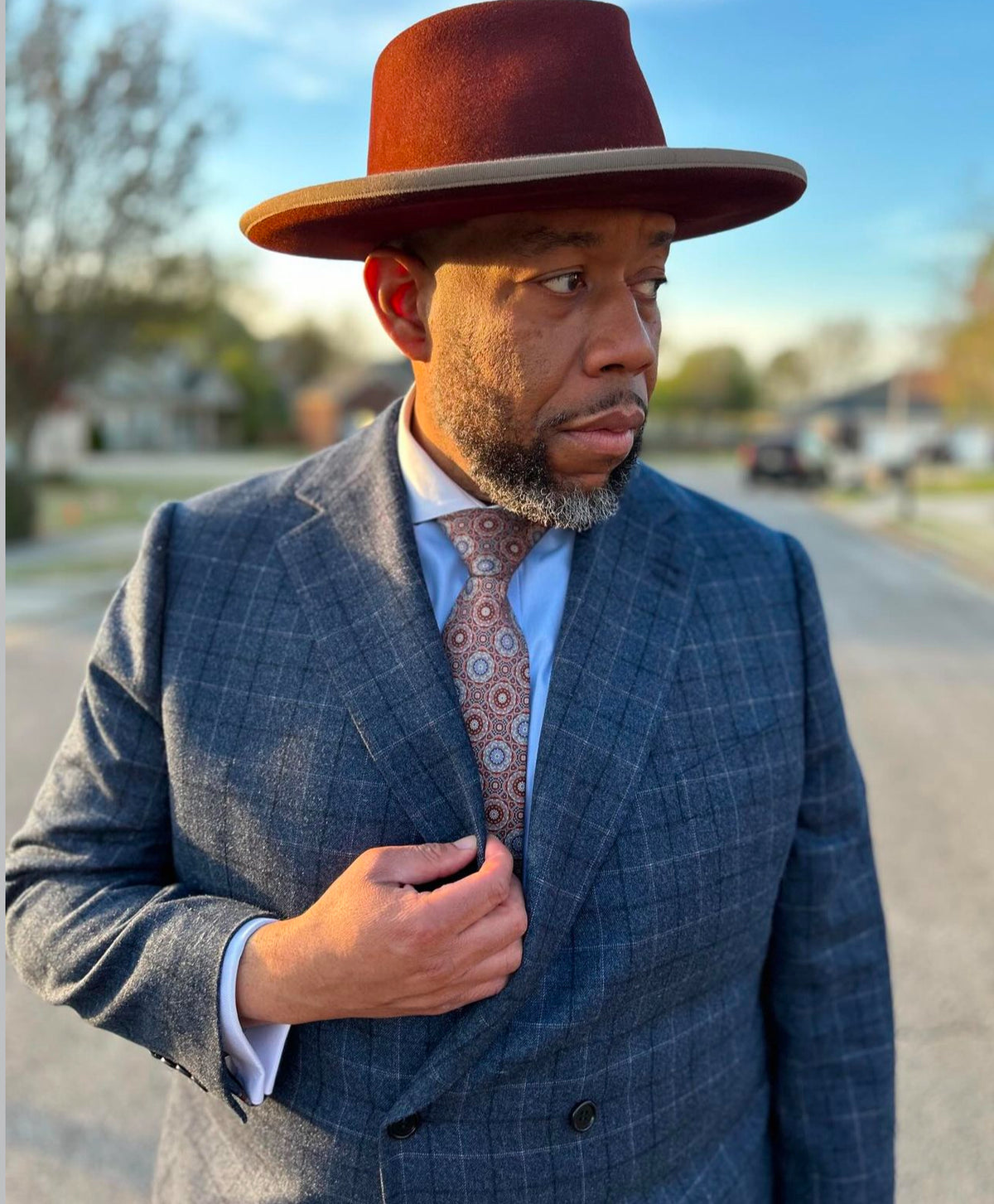 Blue Double Breasted Two Button Plaid Suit ( Notch Lapel )