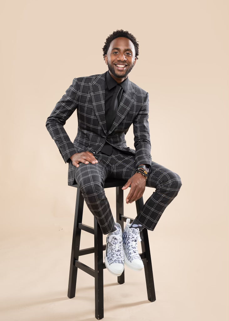 Deionte’s Black and white Single Breasted Peak Lapel Suit