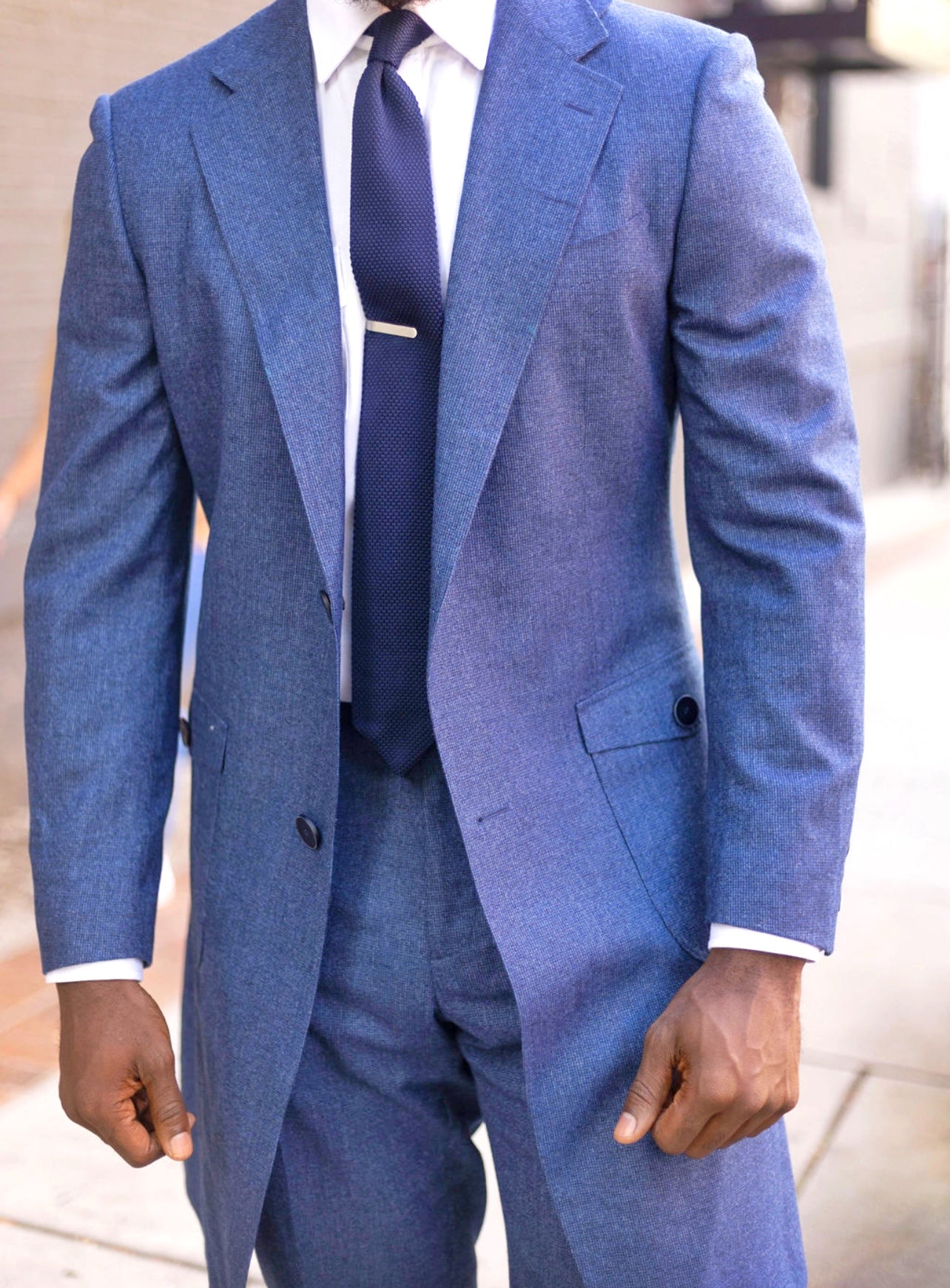 Bluë Herringbone Wool 3/4 Single Breasted Notched Lapel Suit