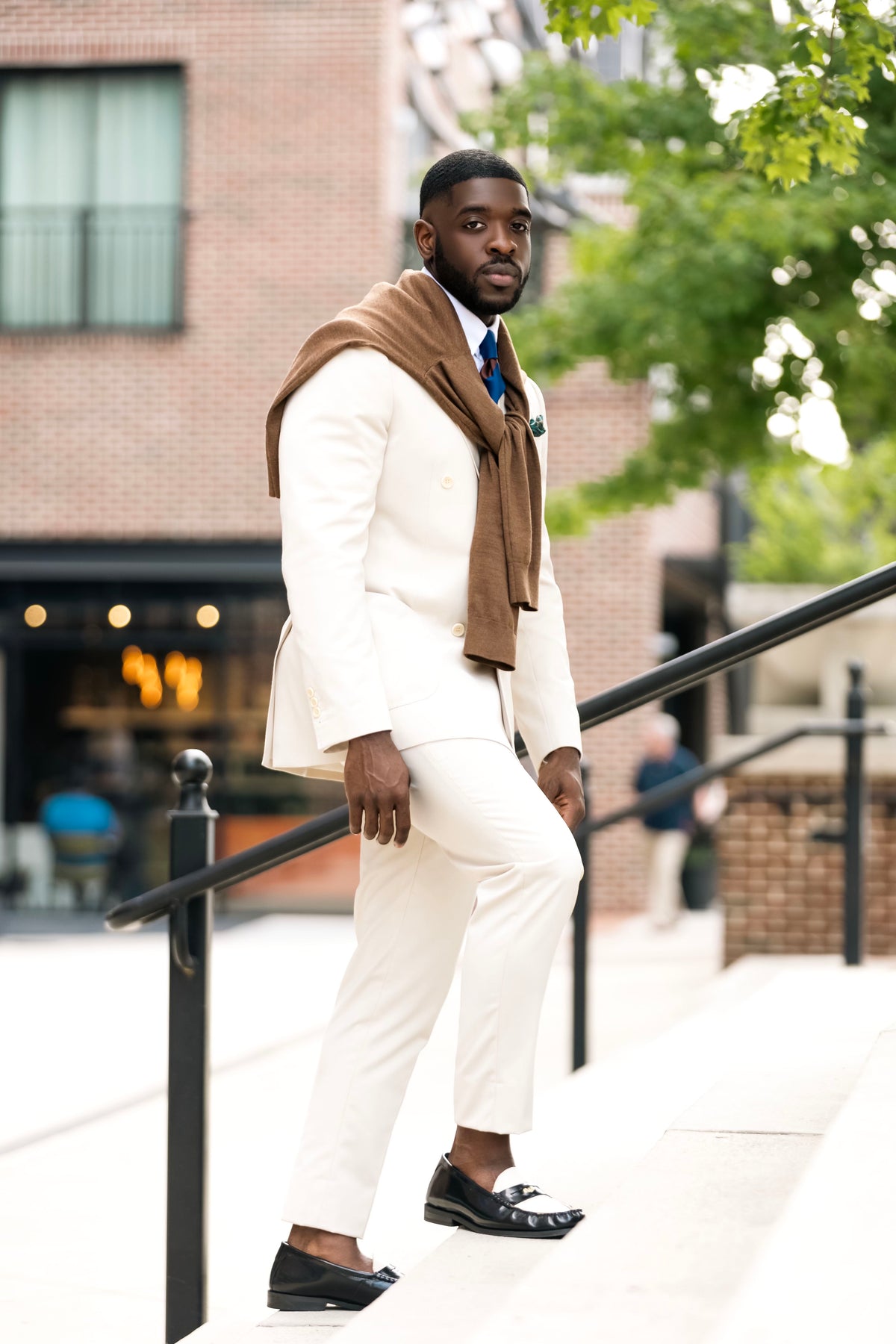Cream Peak Lapel Double Breasted Suit