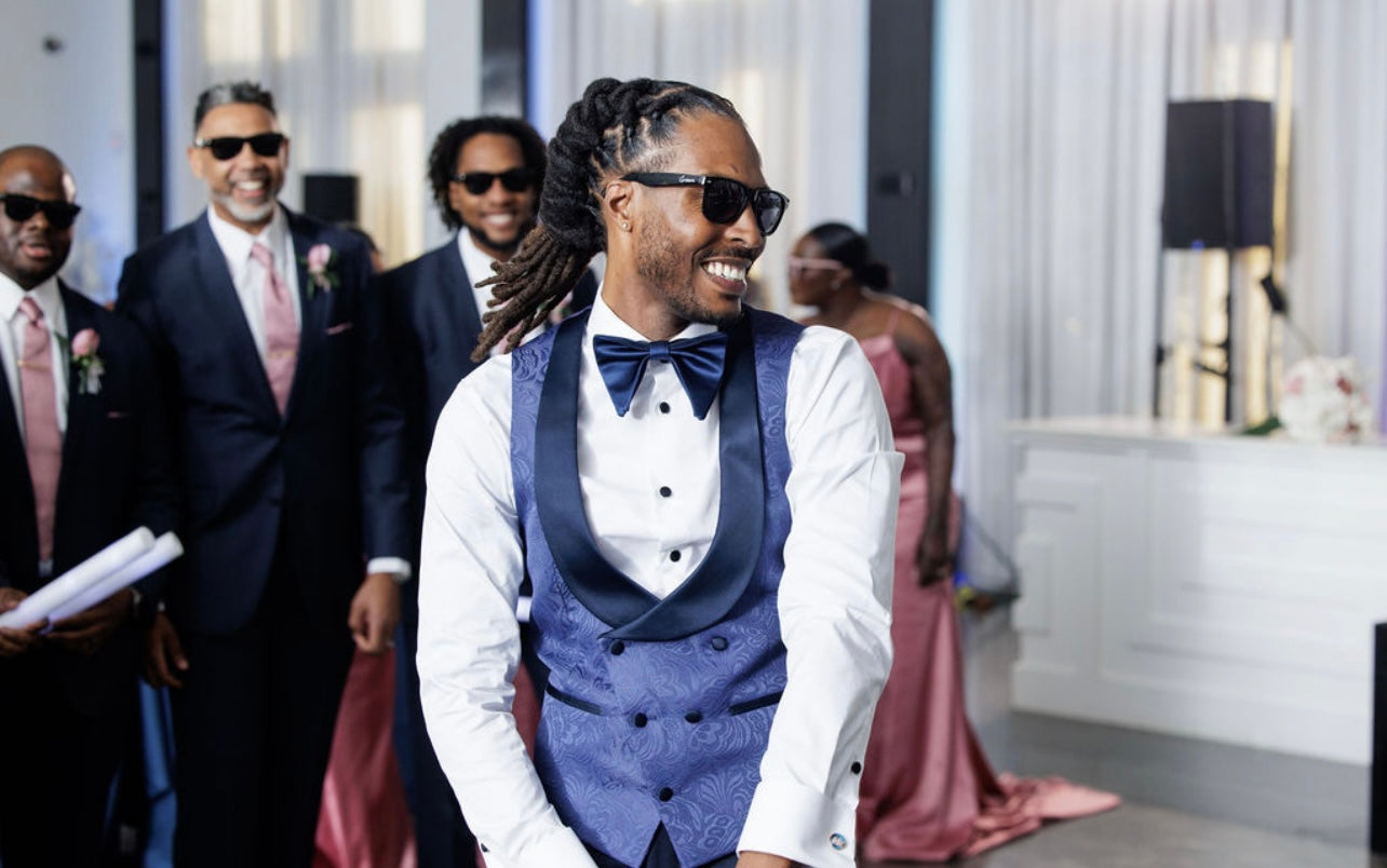 Blue Jacquard  3 pc Tuxedo ( Vest Included )