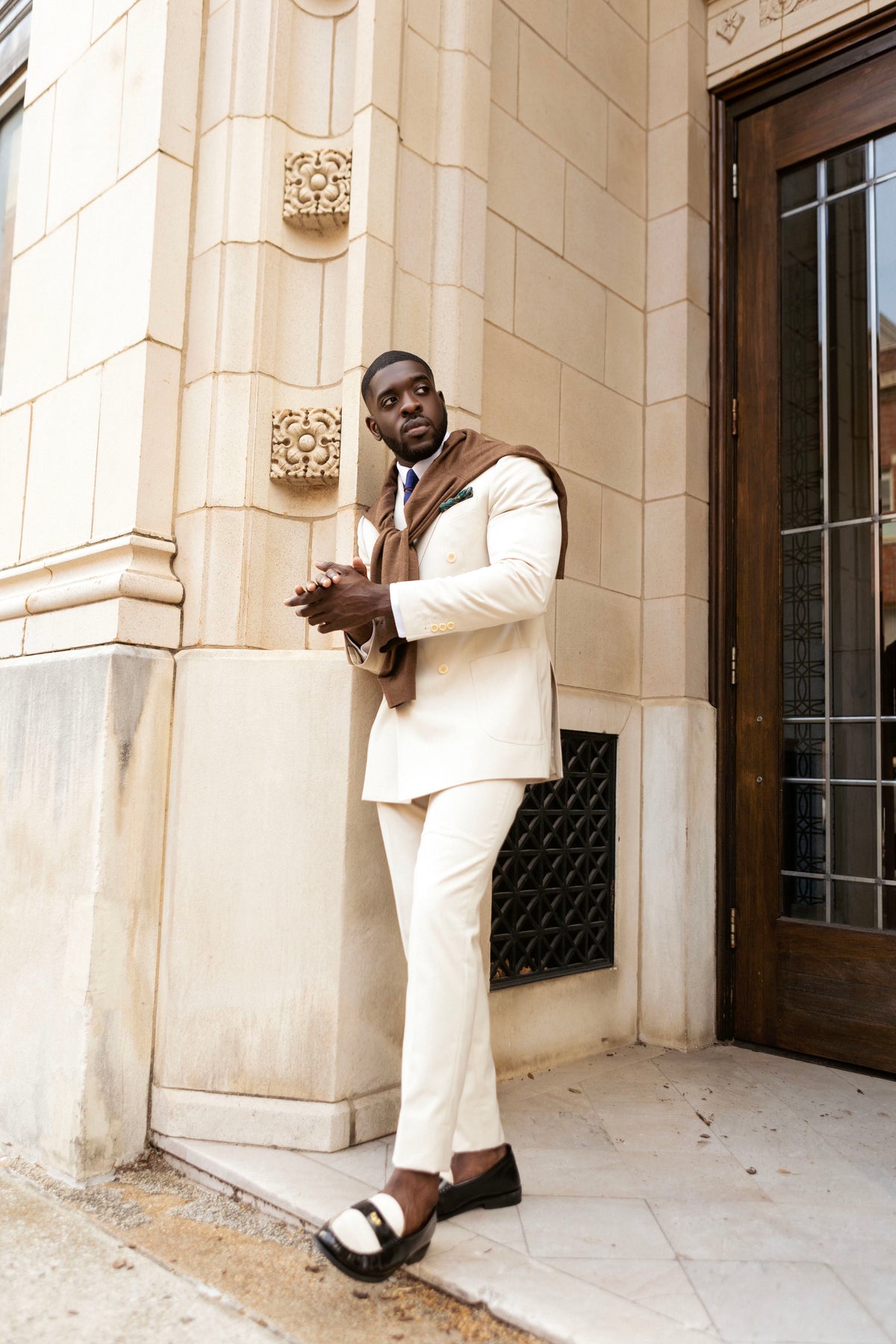 Cream Peak Lapel Double Breasted Suit