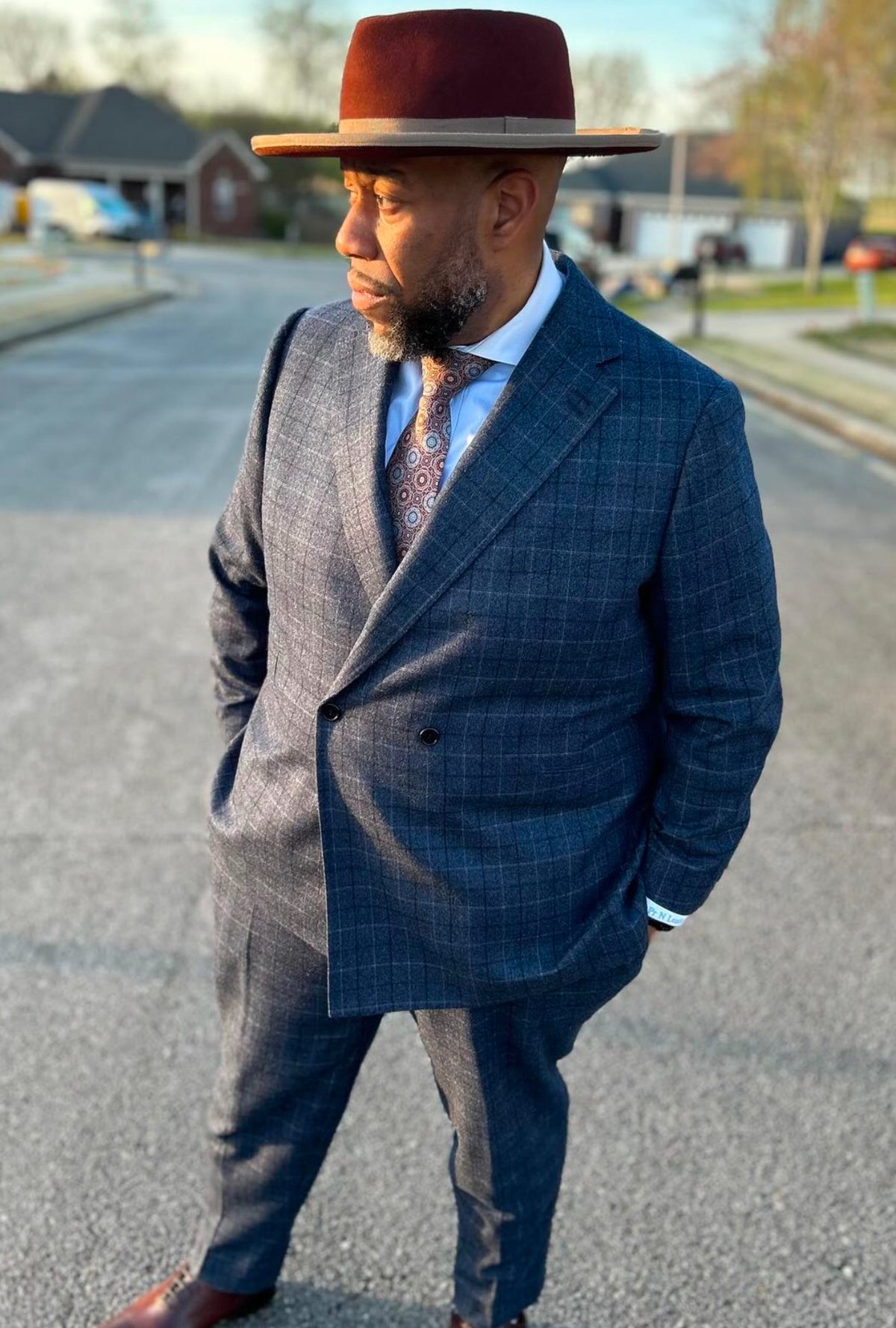 Blue Double Breasted Two Button Plaid Suit ( Notch Lapel )