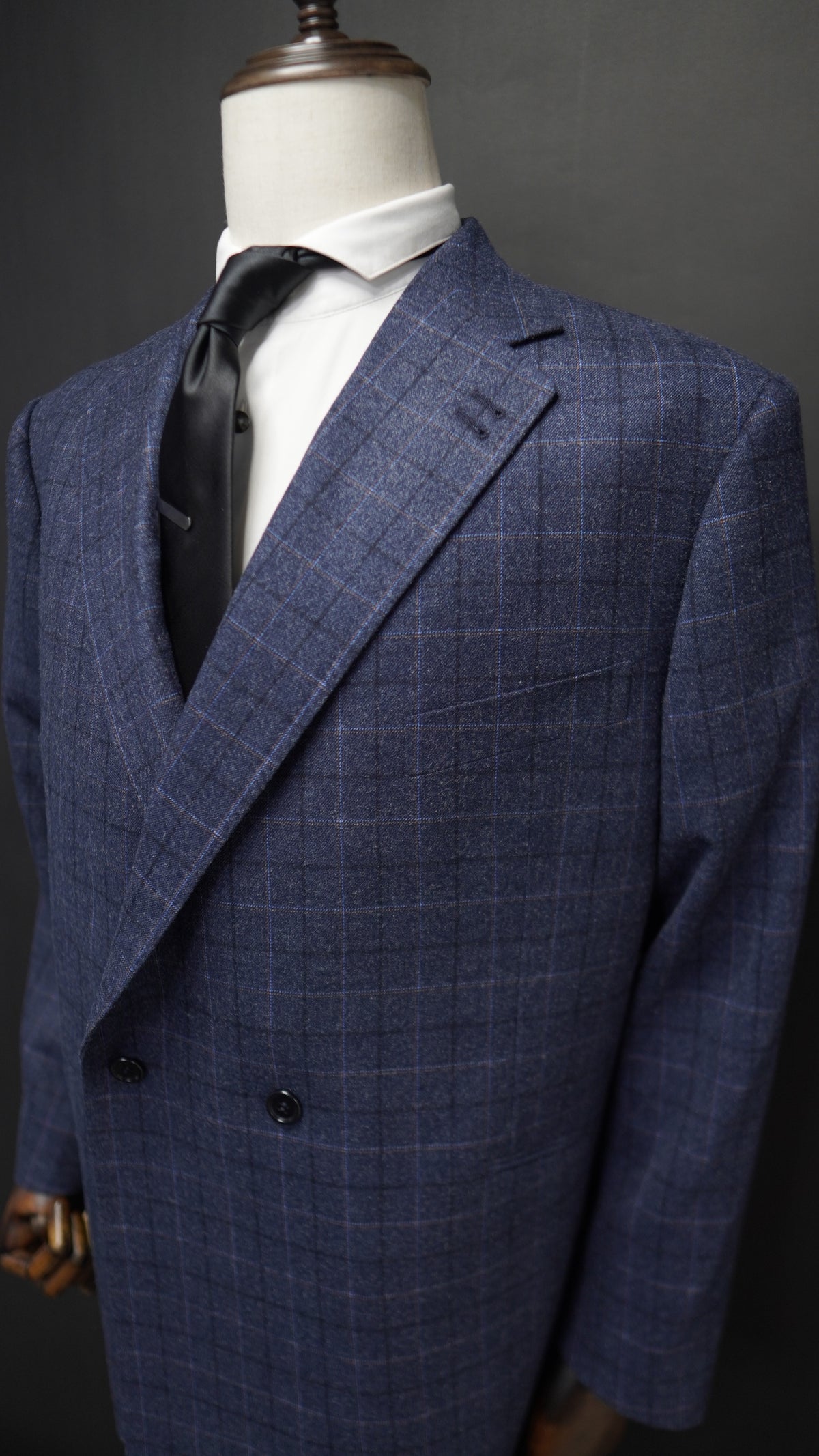 Blue Double Breasted Two Button Plaid Suit ( Notch Lapel )