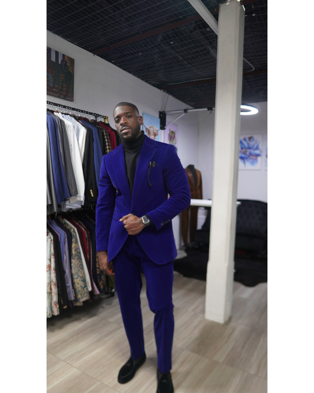 Navy Blue Velvet Suit