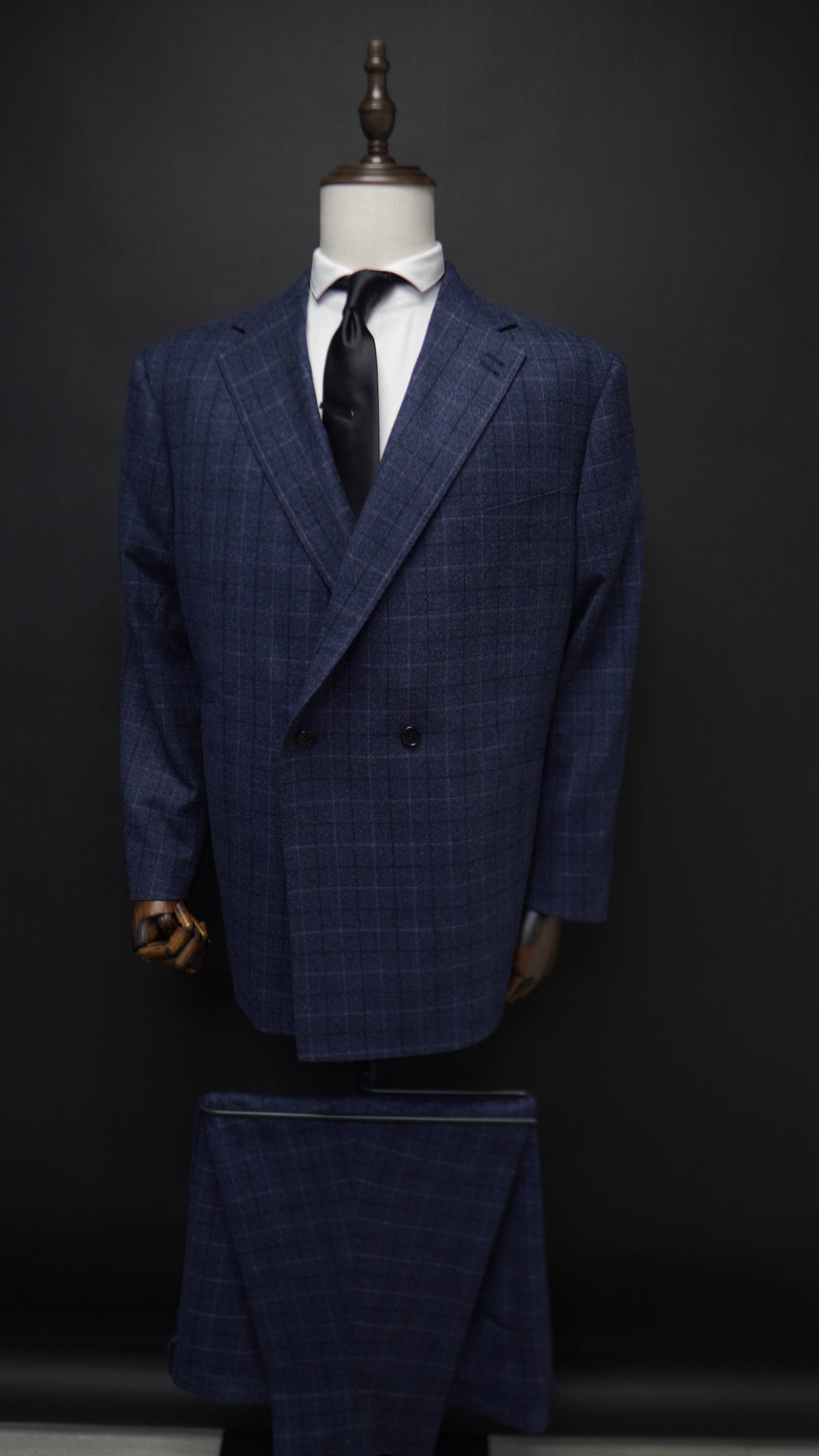 Blue Double Breasted Two Button Plaid Suit ( Notch Lapel )