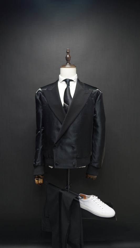 Black Tuxedo Bomber Jacket Set