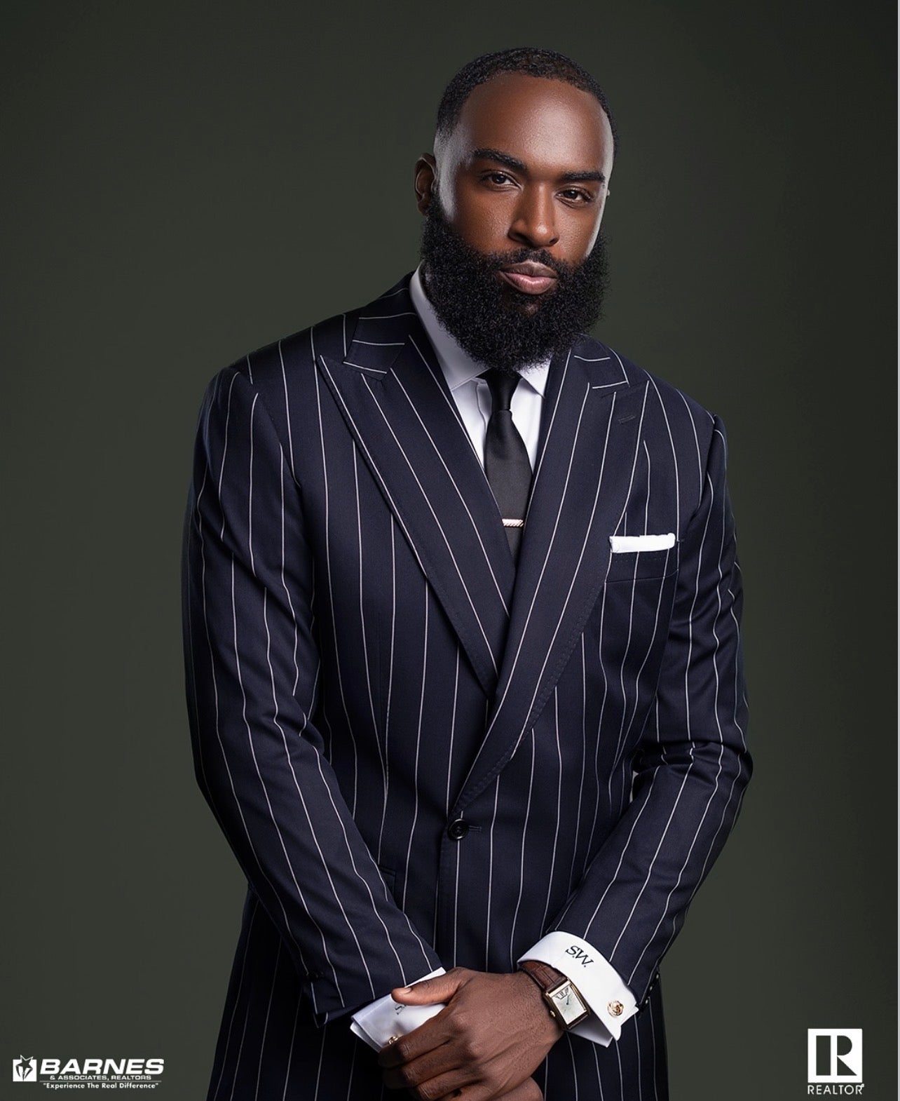Navy Blue Double Breasted Pinstripe suit ( 2 Button Closure 1 button Visible )