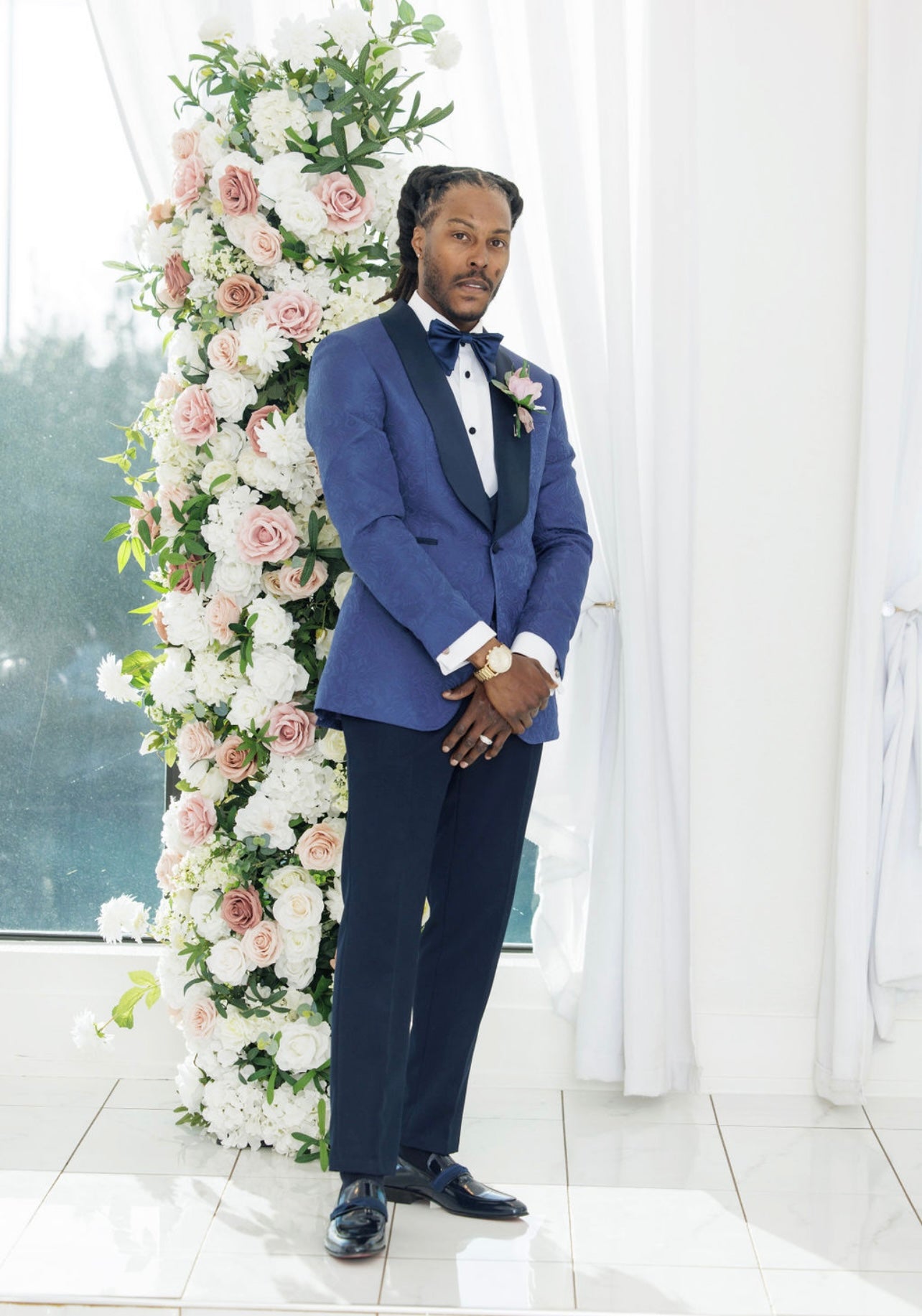 Blue Jacquard  3 pc Tuxedo ( Vest Included )