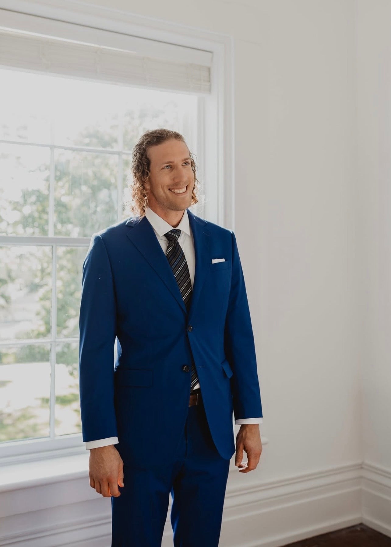 Electric Blue Notched  lapel suit