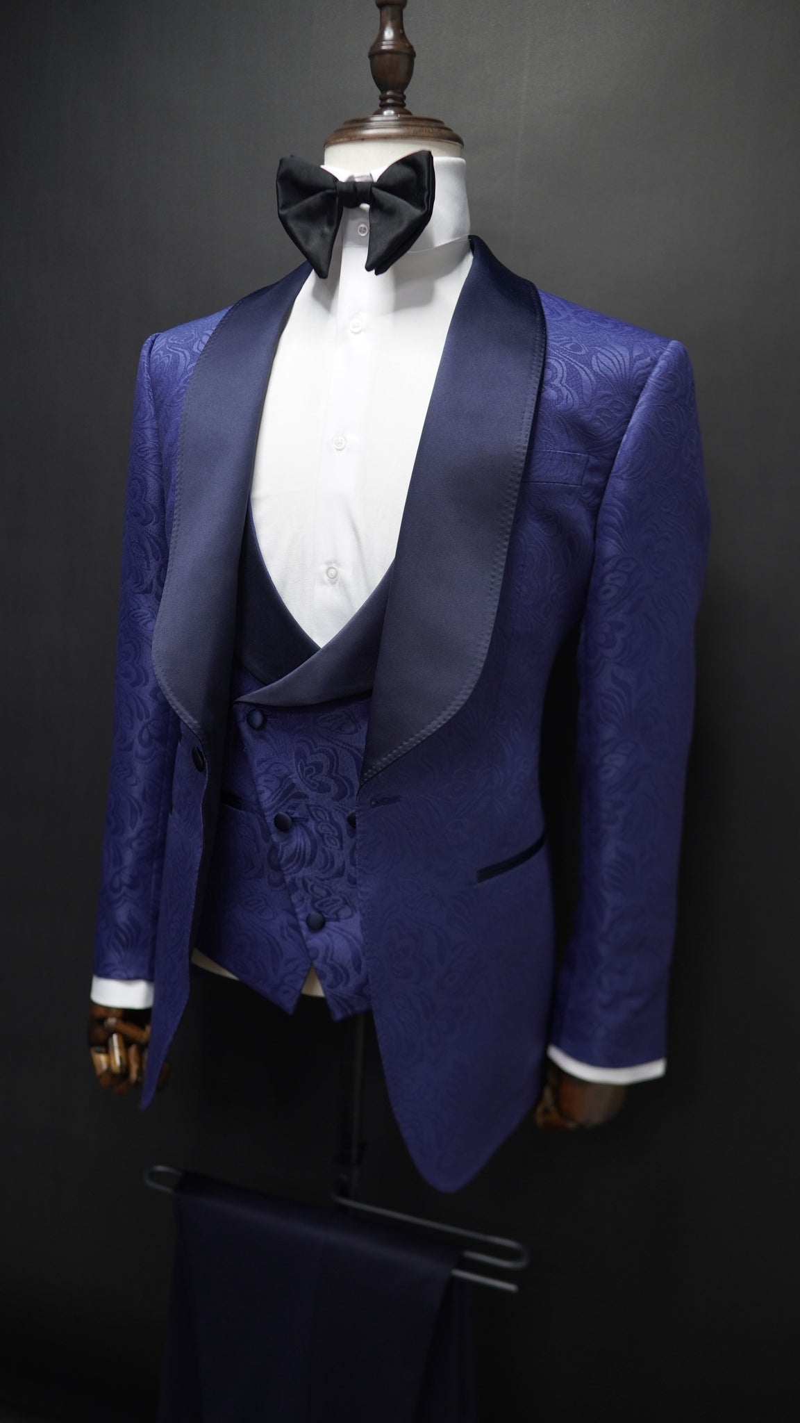 Blue Jacquard  3 pc Tuxedo ( Vest Included )