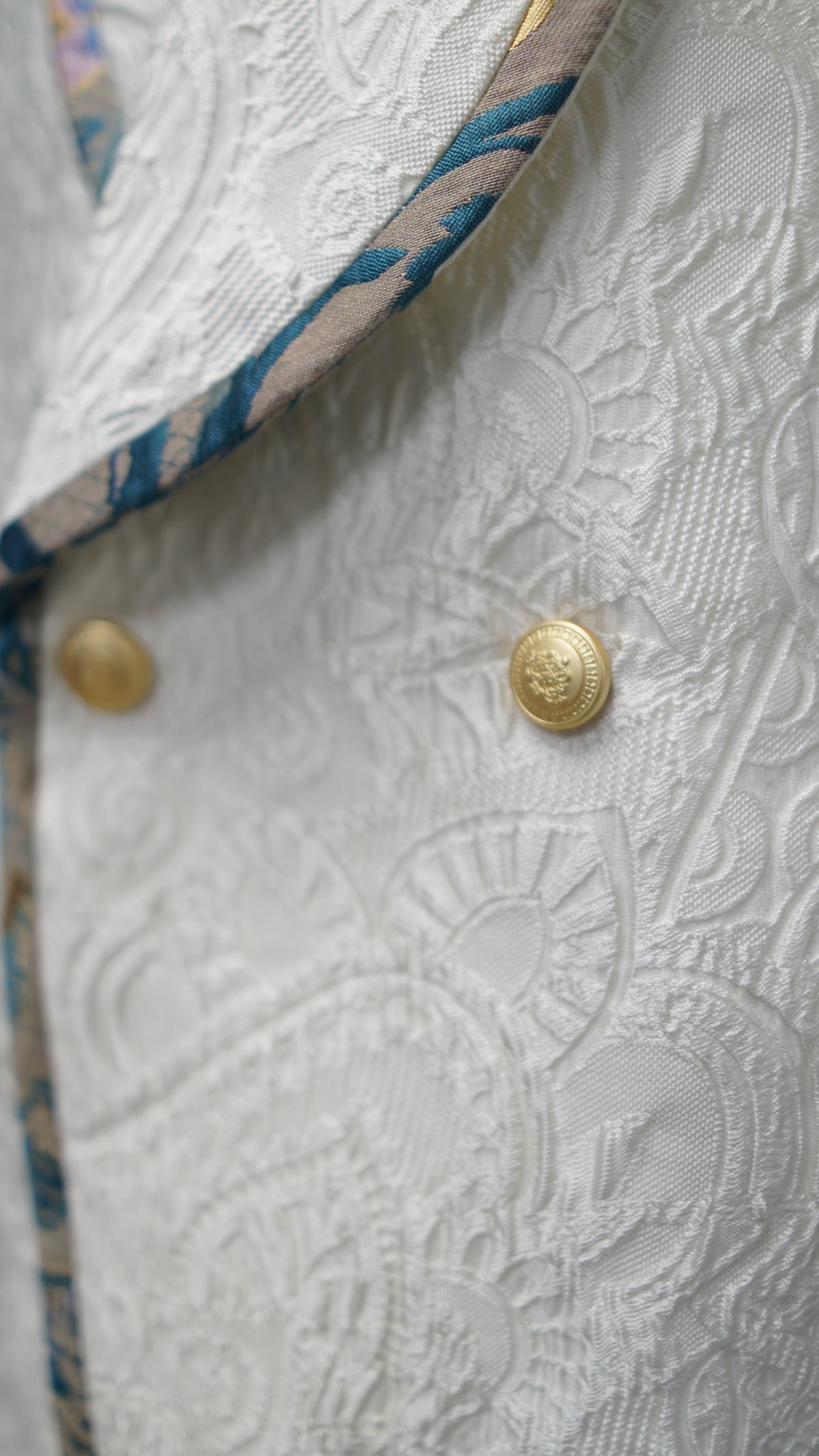 White Double Breasted Jacquard Tuxedo