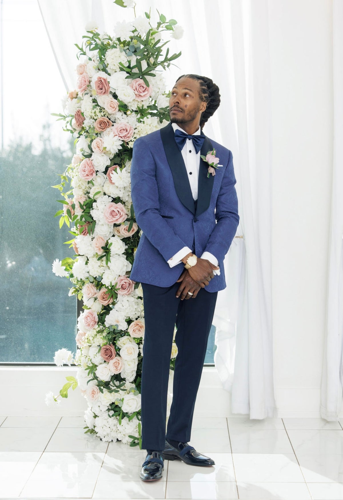 Blue Jacquard  3 pc Tuxedo ( Vest Included )