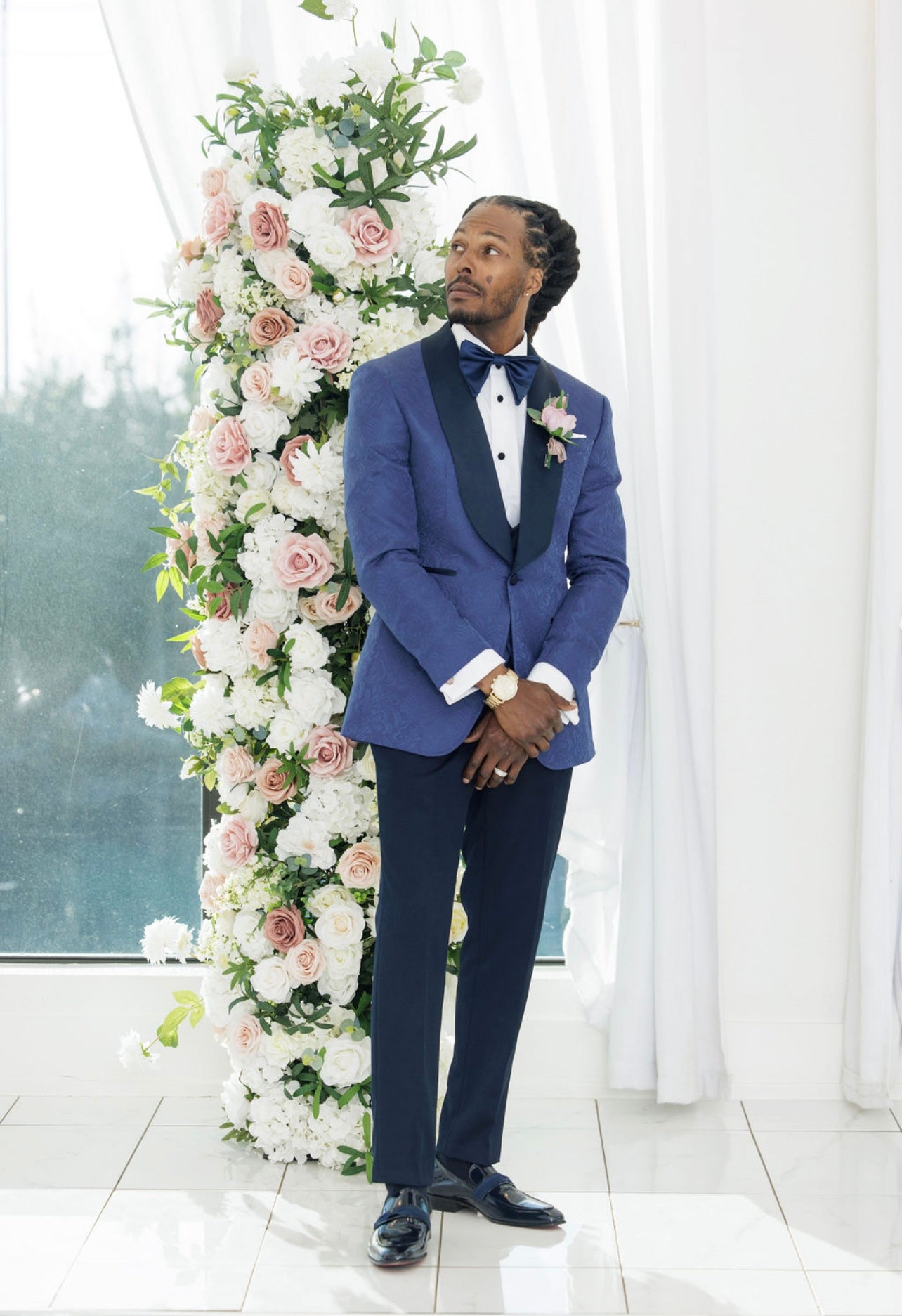 Blue Jacquard  3 pc Tuxedo ( Vest Included )