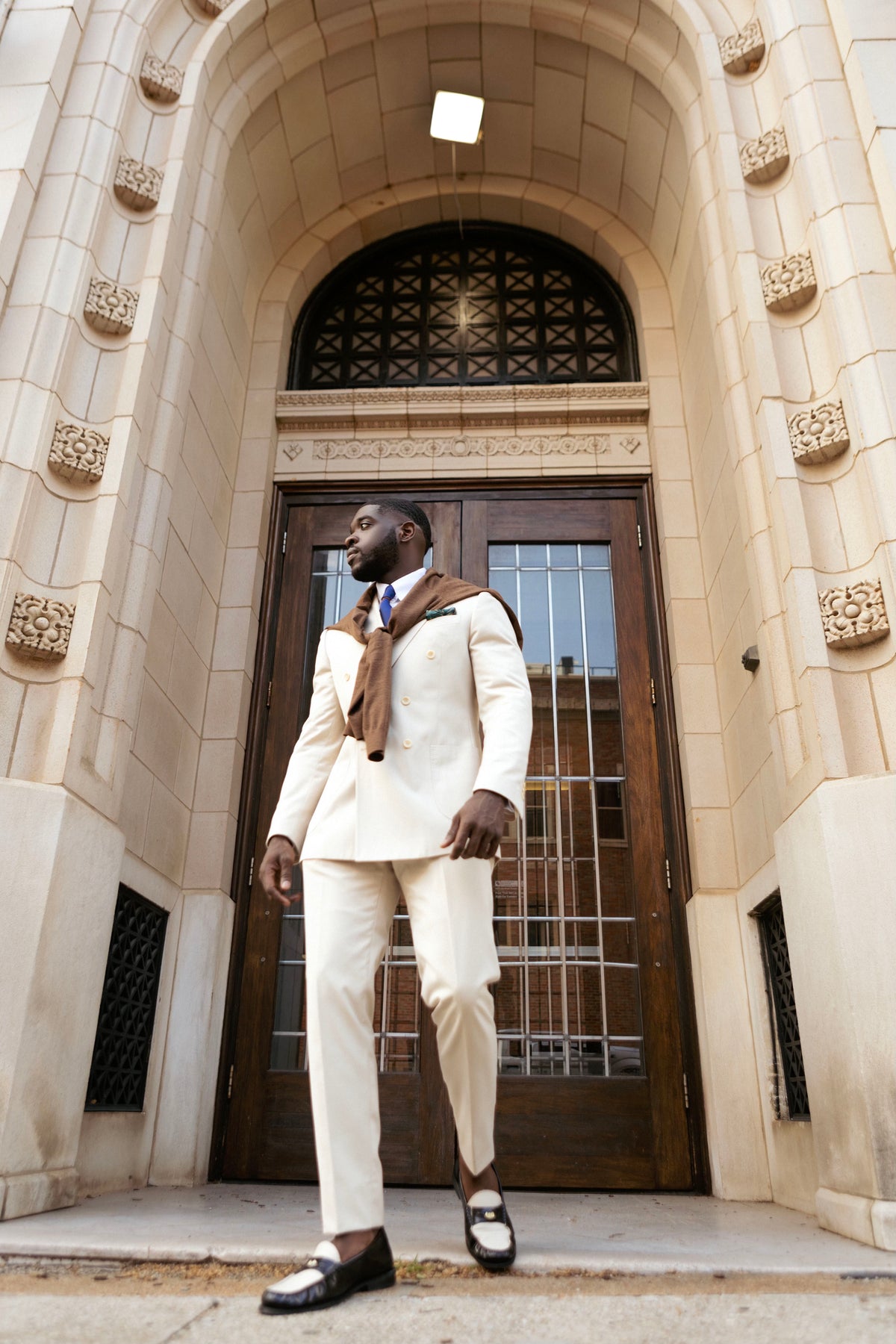 Cream Peak Lapel Double Breasted Suit