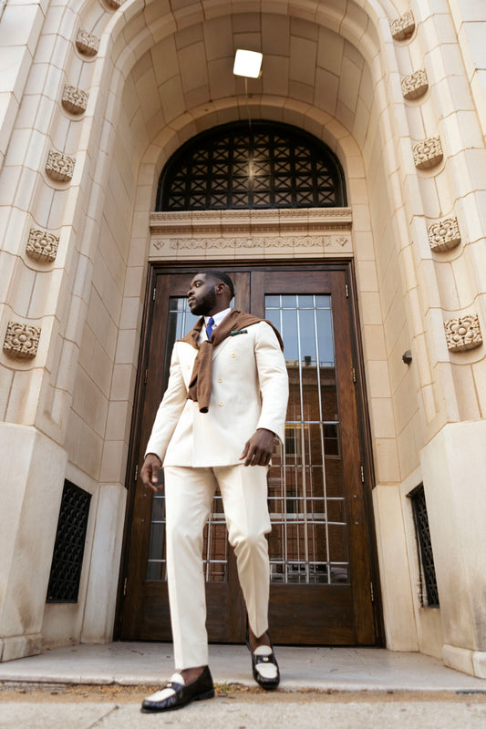 Cream Peak Lapel Double Breasted Suit