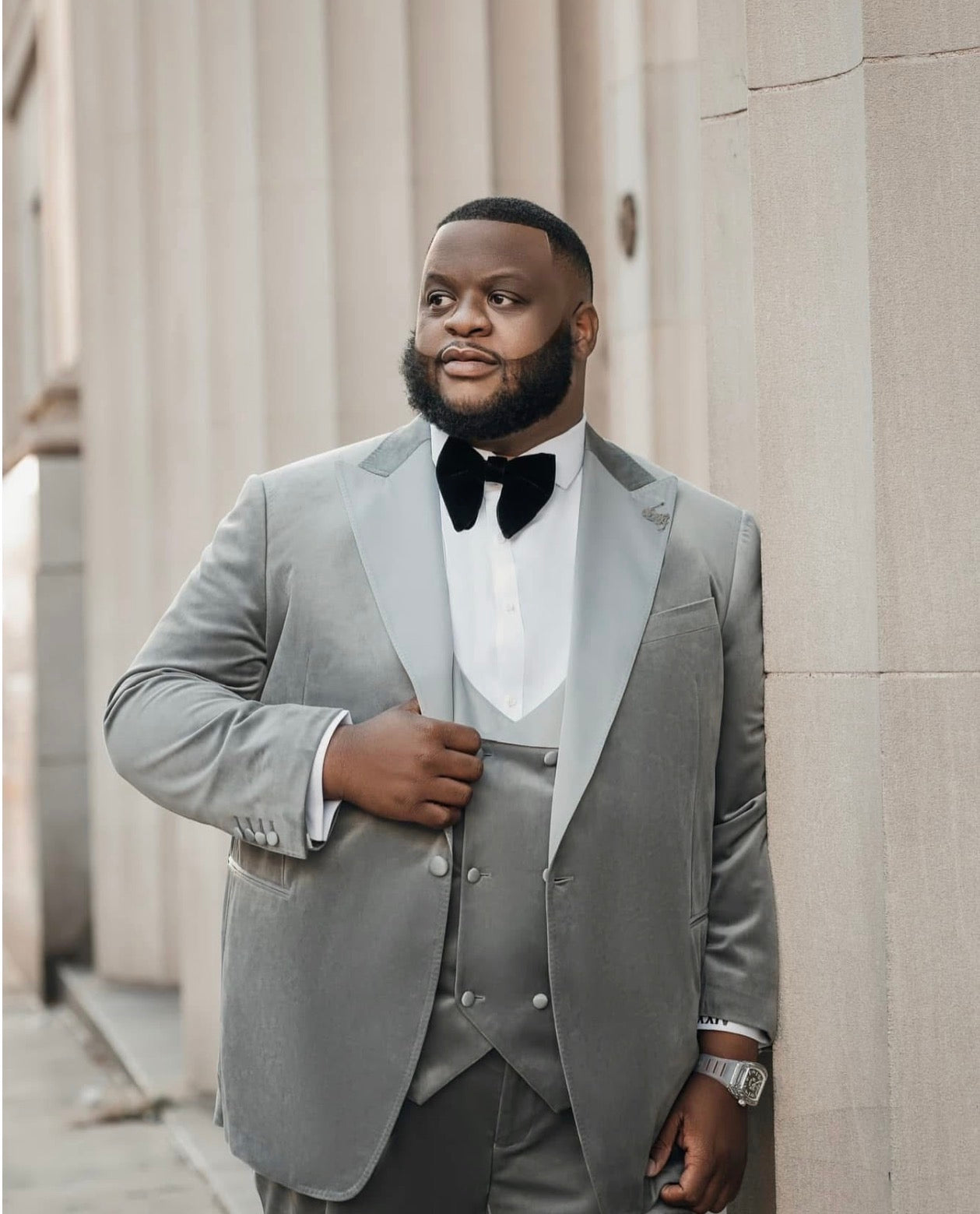 Grey 3Pc Velvet Tuxedo Vest Included