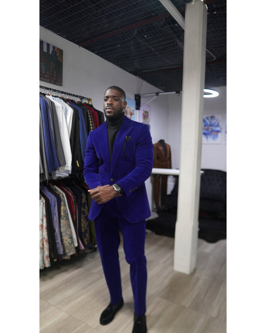 Navy Blue Velvet Suit