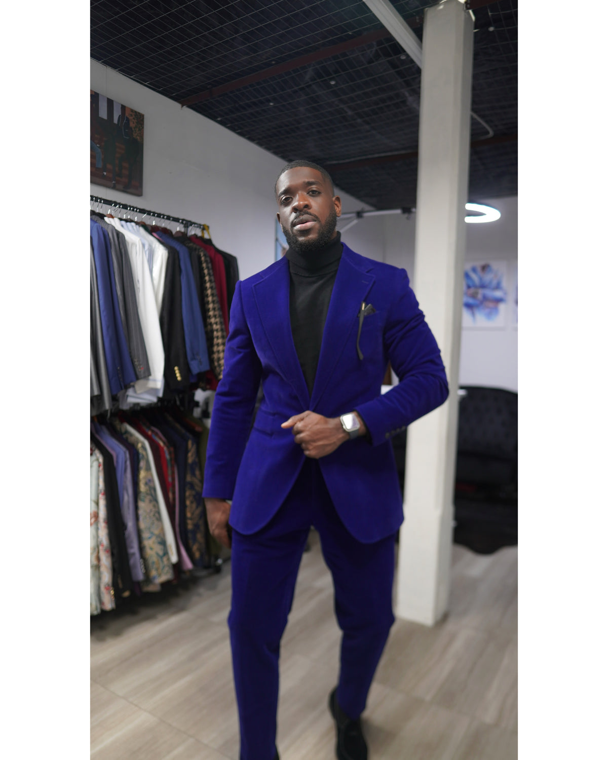 Navy Blue Velvet Suit