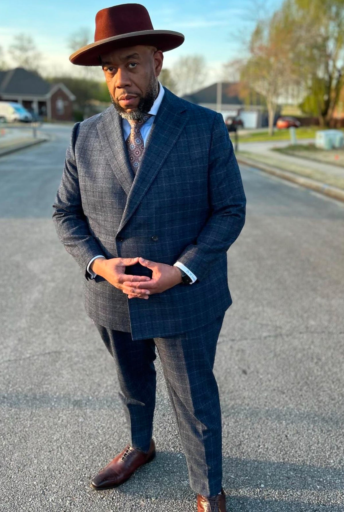 Blue Double Breasted Two Button Plaid Suit ( Notch Lapel )