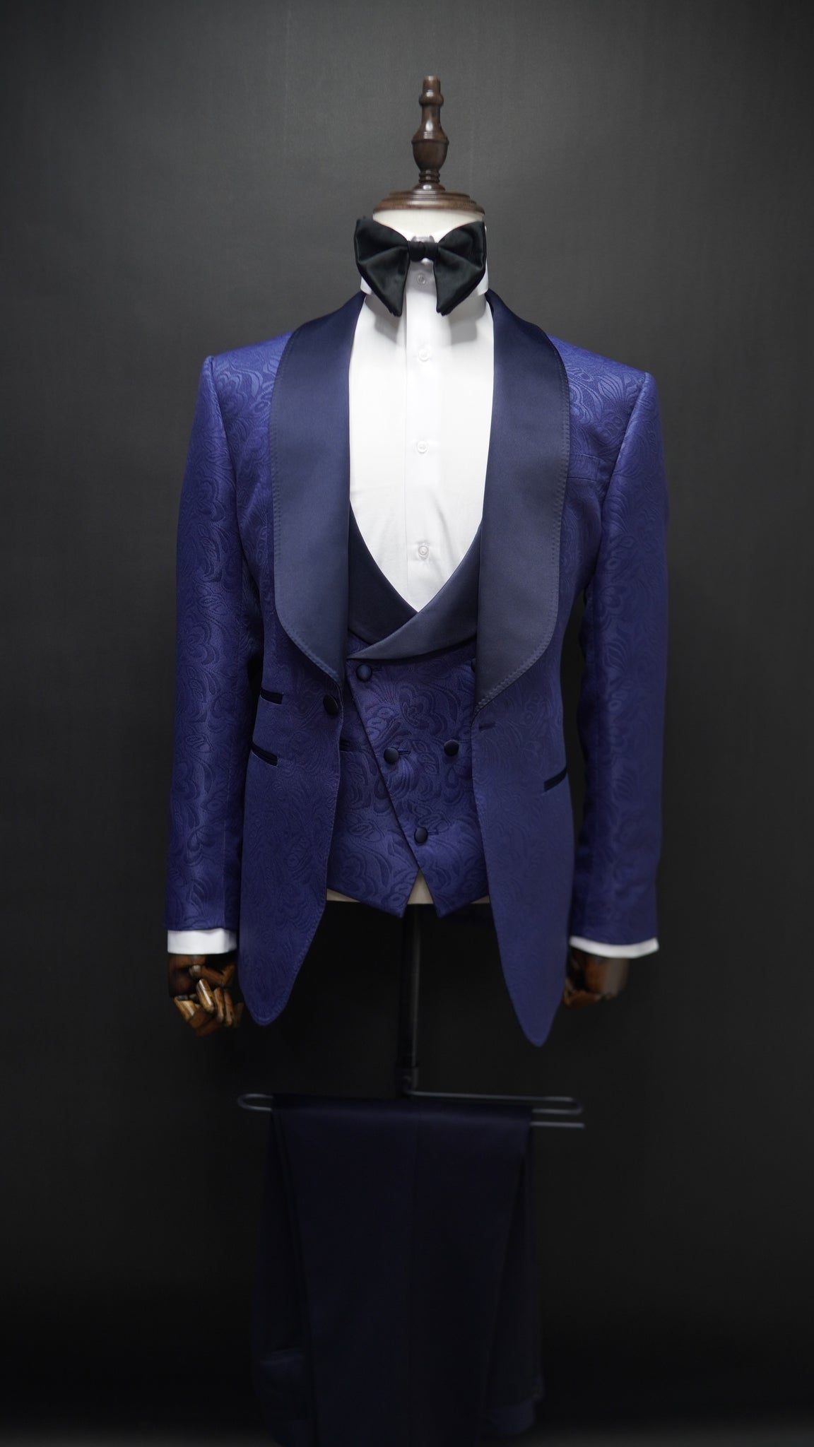 Blue Jacquard  3 pc Tuxedo ( Vest Included )