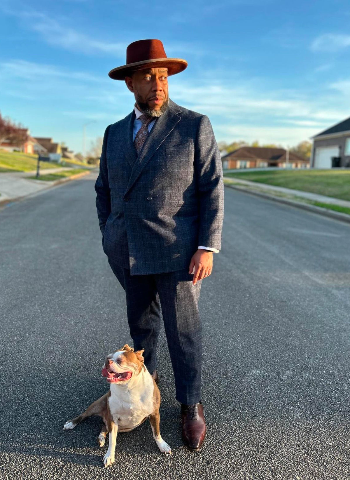 Blue Double Breasted Two Button Plaid Suit ( Notch Lapel )