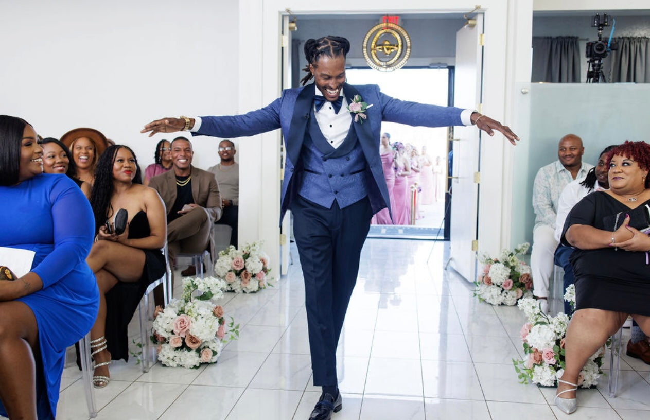 Blue Jacquard  3 pc Tuxedo ( Vest Included )