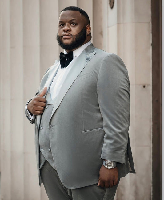 Grey 3Pc Velvet Tuxedo Vest Included