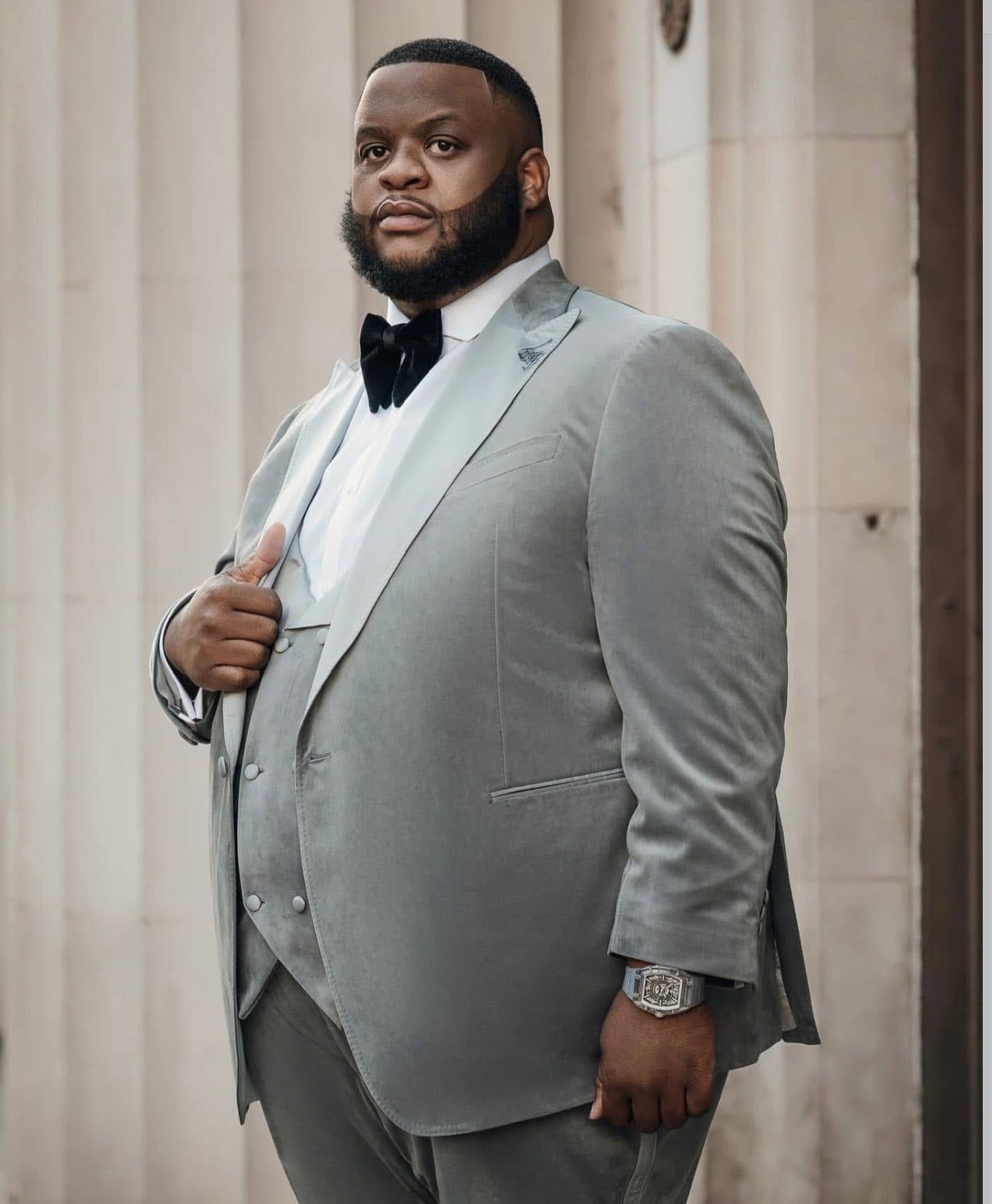 Grey 3Pc Velvet Tuxedo Vest Included