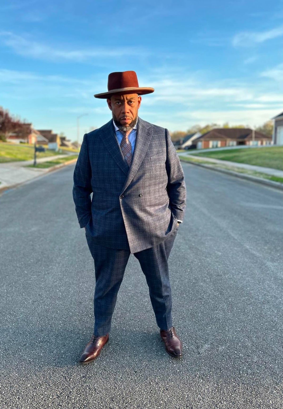 Blue Double Breasted Two Button Plaid Suit ( Notch Lapel )