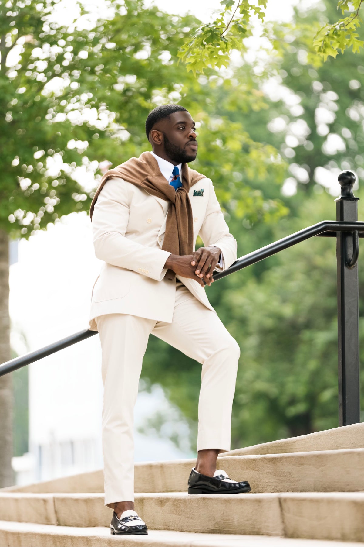 Cream Peak Lapel Double Breasted Suit