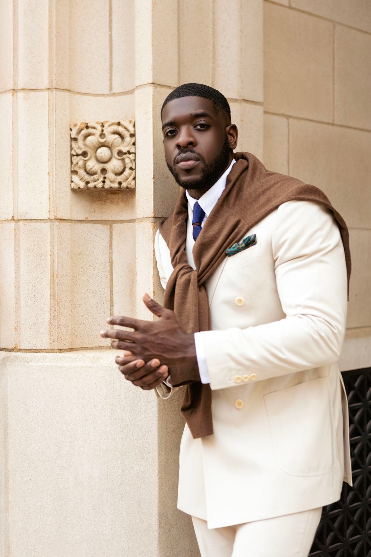 Cream Peak Lapel Double Breasted Suit
