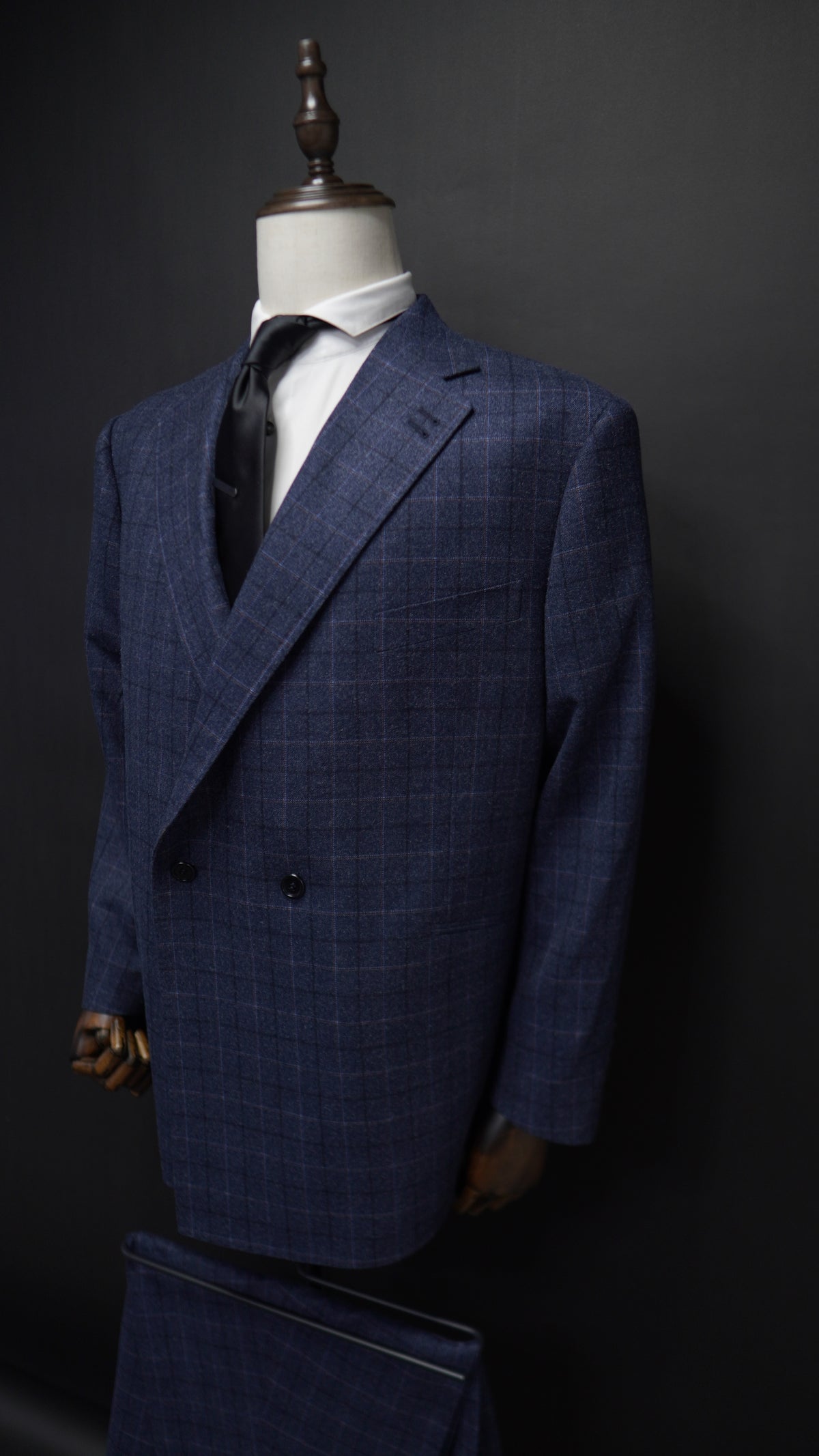 Blue Double Breasted Two Button Plaid Suit ( Notch Lapel )