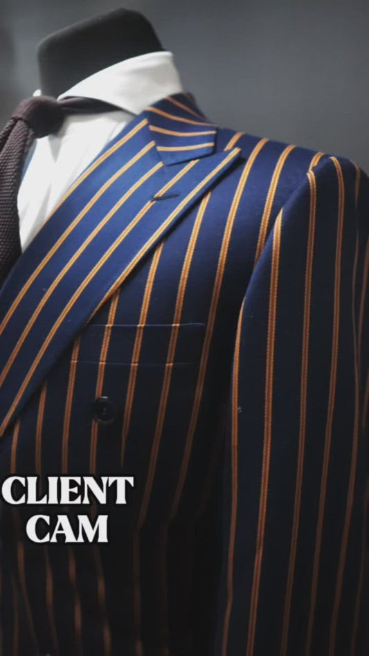 Andrews Navy Blue and Tan Pinstripe Double Breasted Suit
