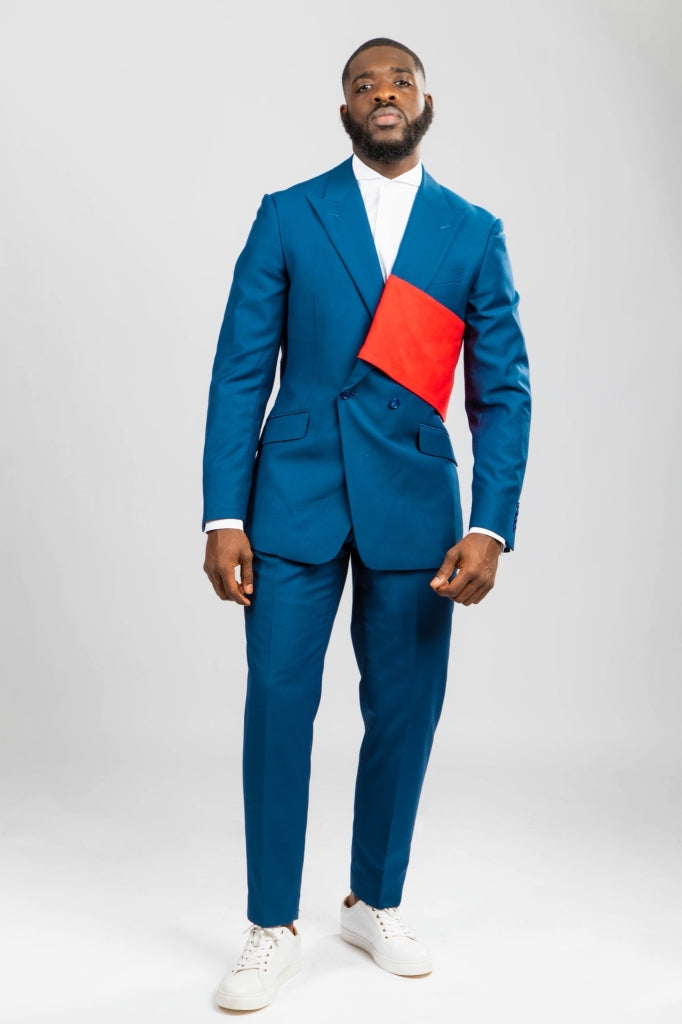 Blue suit Red strip