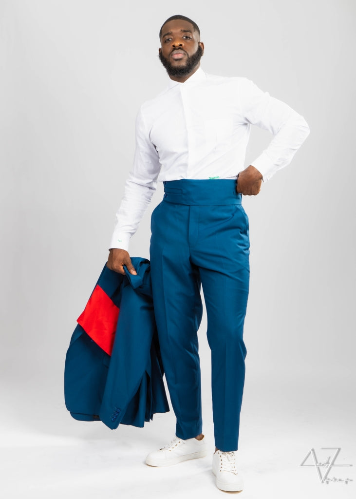 Blue suit Red strip