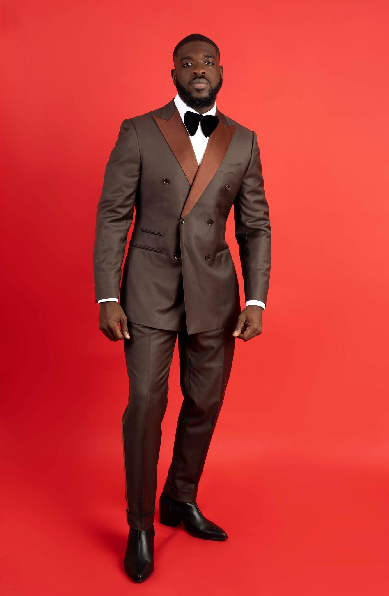 The Remanent’s Brown Double Breasted Tuxedo ( Removable Lapel )