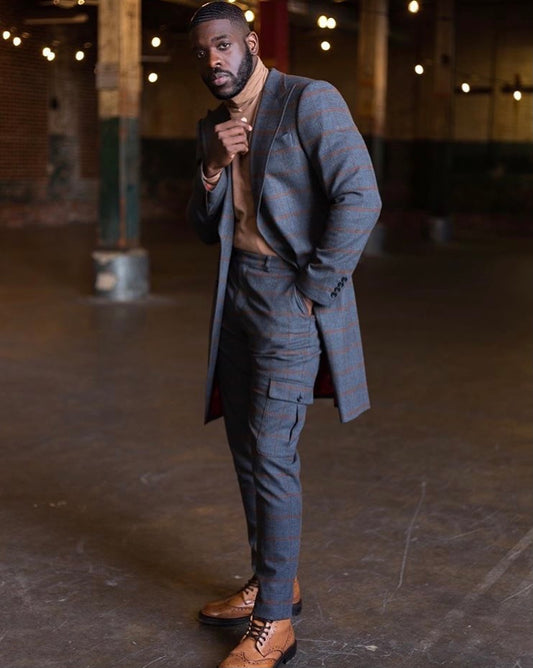 Benjamin’s Grey and Brown Windowpane Cashmere Suit