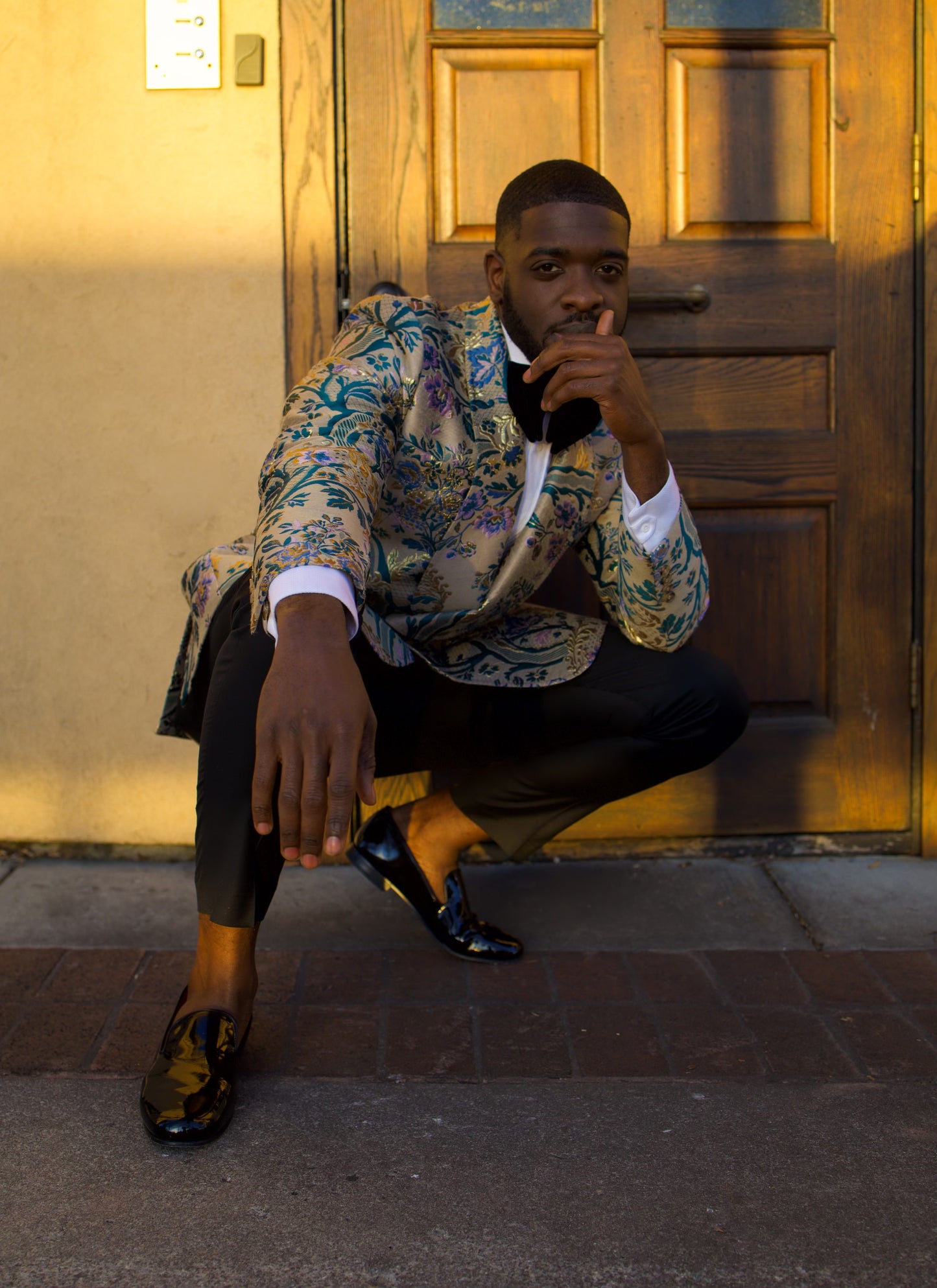Floral Embroidery Shawl Lapel Double Breasted Tuxedo
