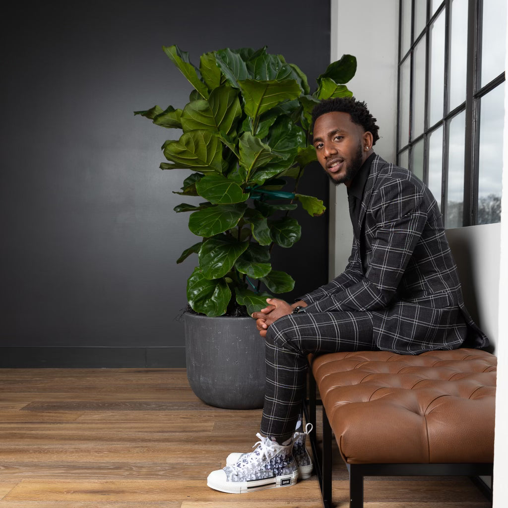 Deionte’s Black and white Single Breasted Peak Lapel Suit