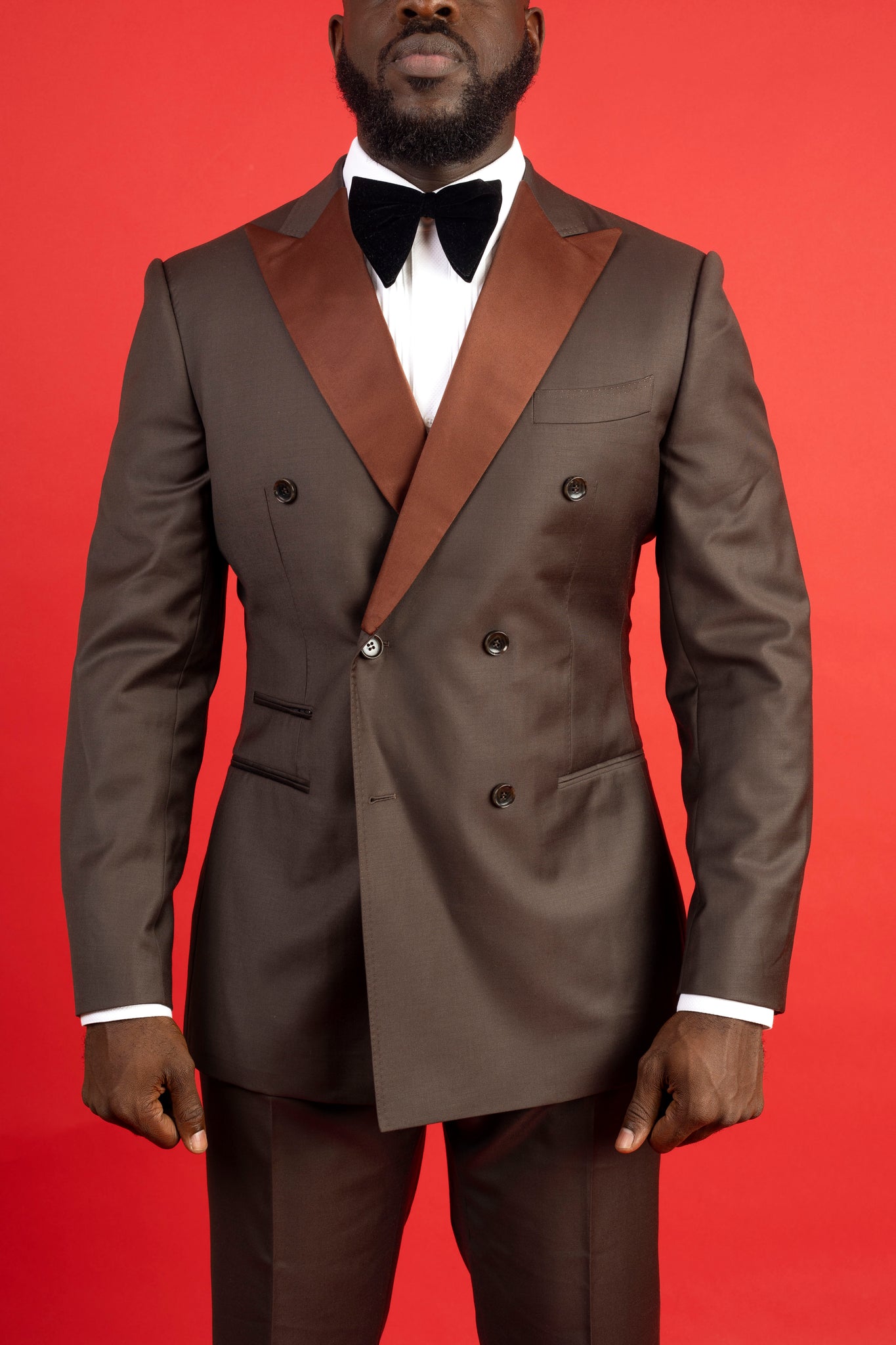 The Remanent’s Brown Double Breasted Tuxedo ( Removable Lapel )